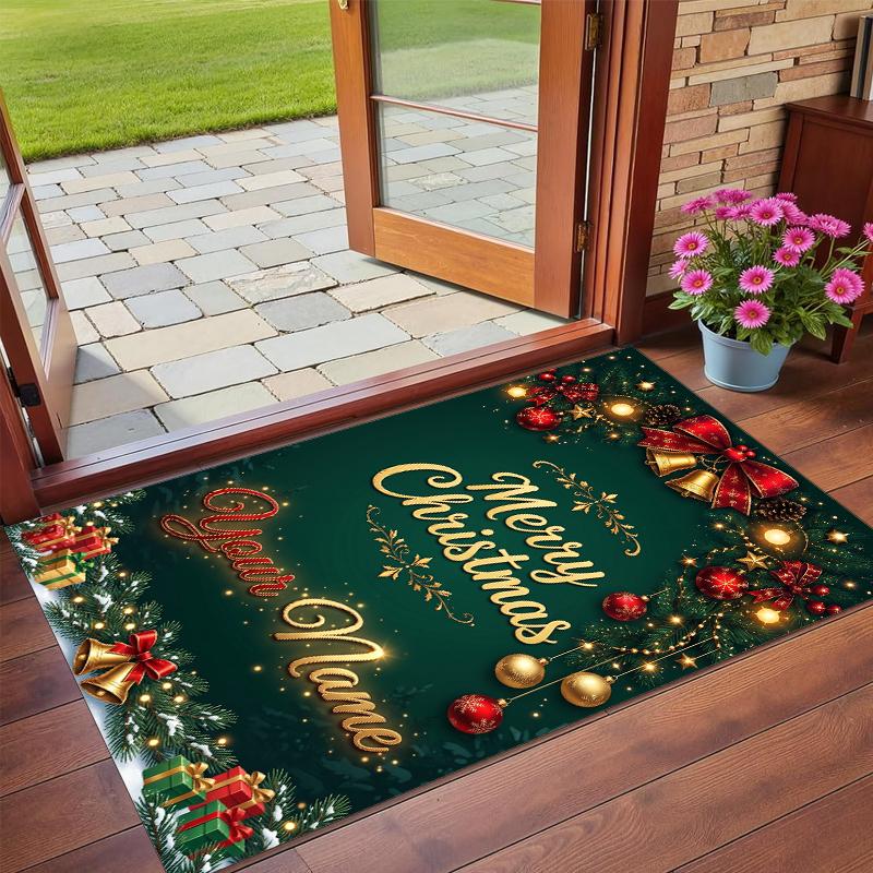 Christmas Custom Name Printed Square Area Rug Soft Non Slip Floor Carpet For Bedroom Holiday Gift