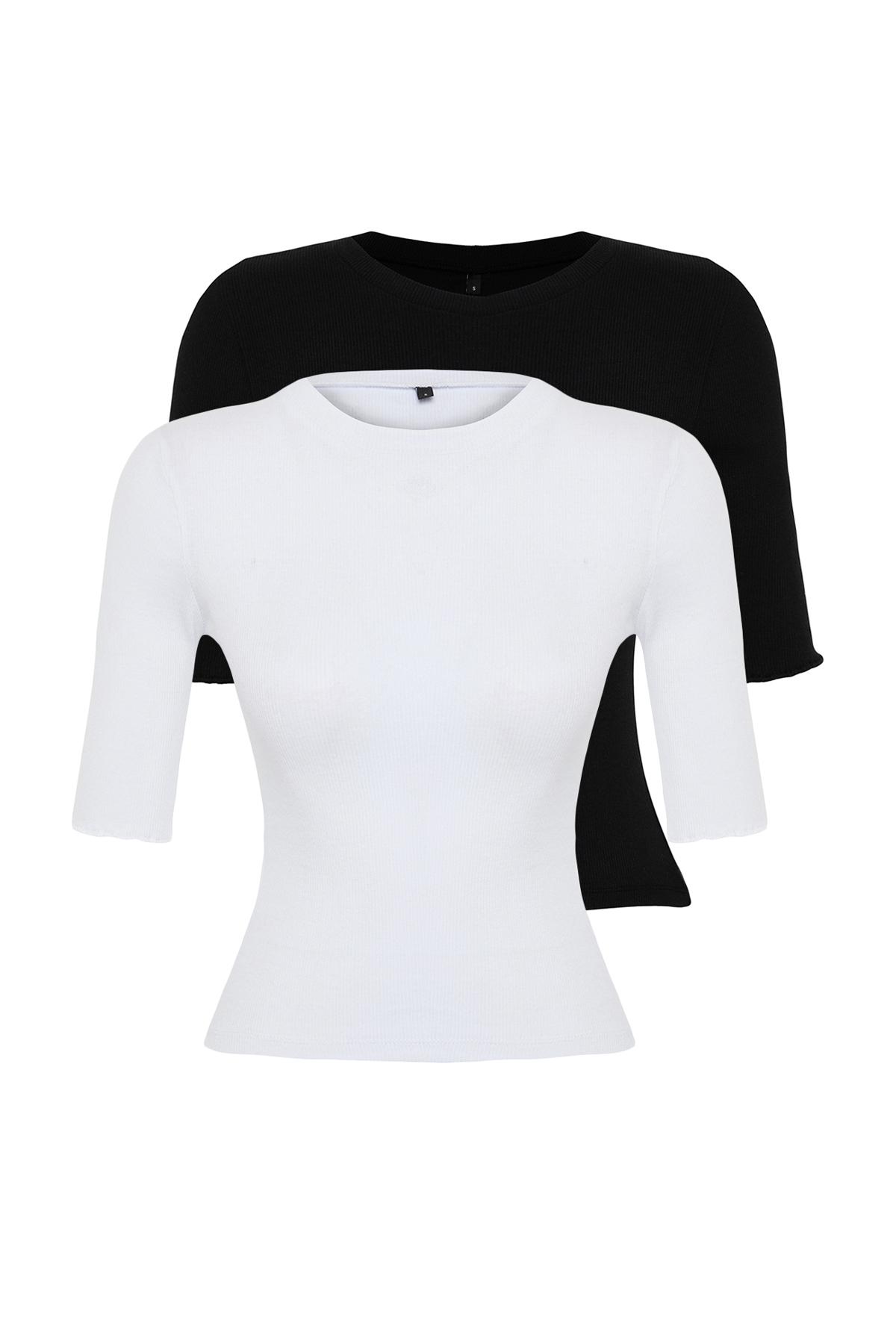 

Женская модная новая блузка, черно-белая комплект из 2 комплектов облегающей детской гибкой трикотажной блузки с оверлоком