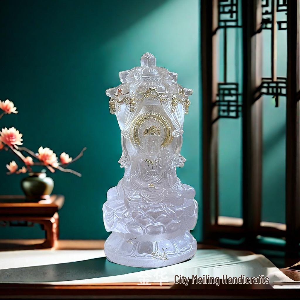 Western Three Saints Water Glazed Resin Statue: Amitabha Buddha, Guanyin & Mahasthamaprapta