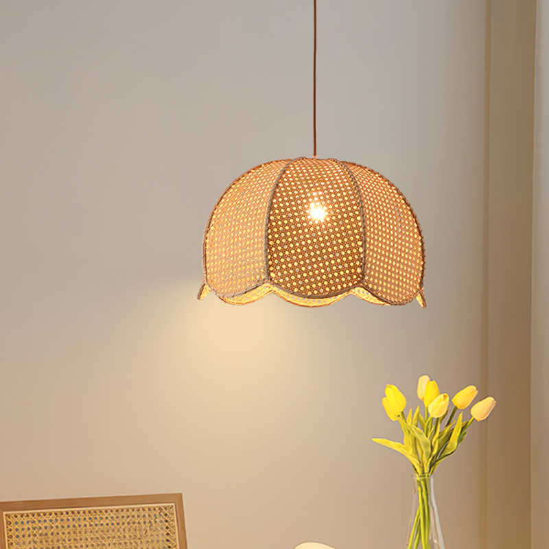 Southeast Asian restaurant rattan chandelier, Japanese living room and bedroom lamps, retro wabi-sabi tea room rattan woven lamp