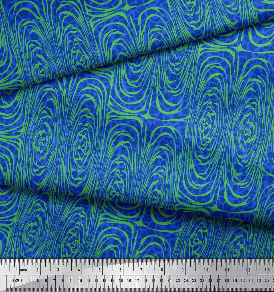Soimoi Blue Japan Crepe Satin Fabric Zebra & Leopard Animal Skin Printed Fabric 1 metre 42 Inch
