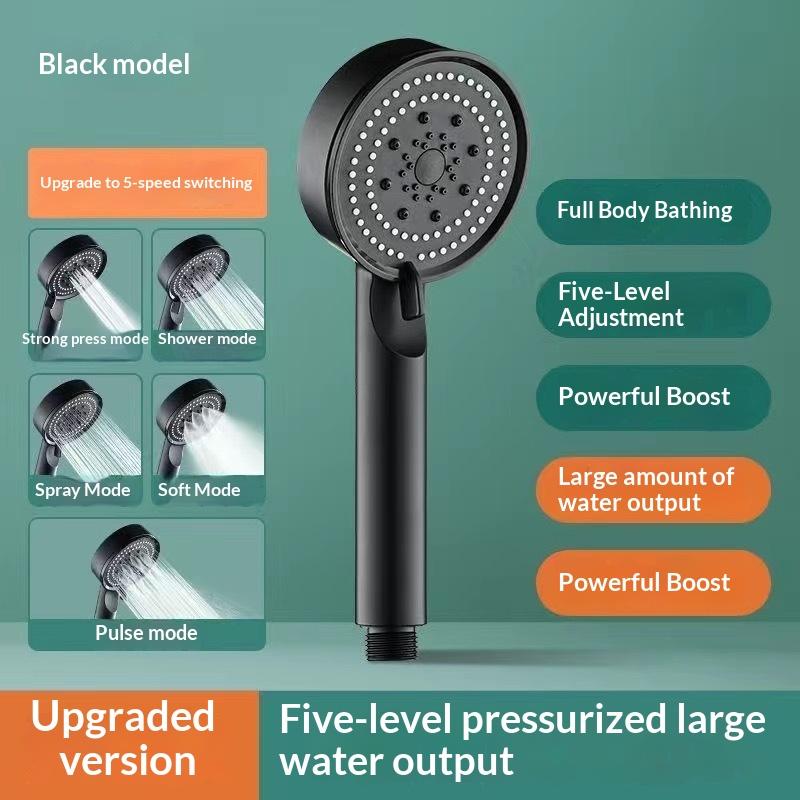 Efficient Water Flow With 5 Mode High Pressure Adjustable Filter Shower Head чёрный