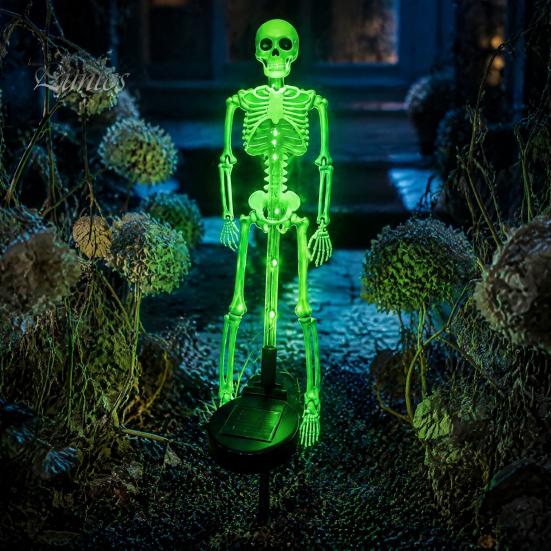 Automatic Dusk to Dawn Lamps Solar Skeleton Garden Stake Light, Halloween 3D Glowing Skull Yard Haunted House Landscape Lighting Decor with