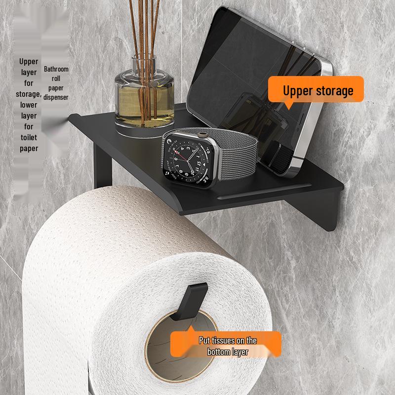 Punch-Free Wall-Mounted Toilet Paper Holder and Towel Rack
