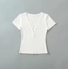 Sexy Deep V-neck Short-sleeved T-shirt Women's Summer New American Spice Girl Style Solid Color Slim-fitting and Thin Bottoming Top