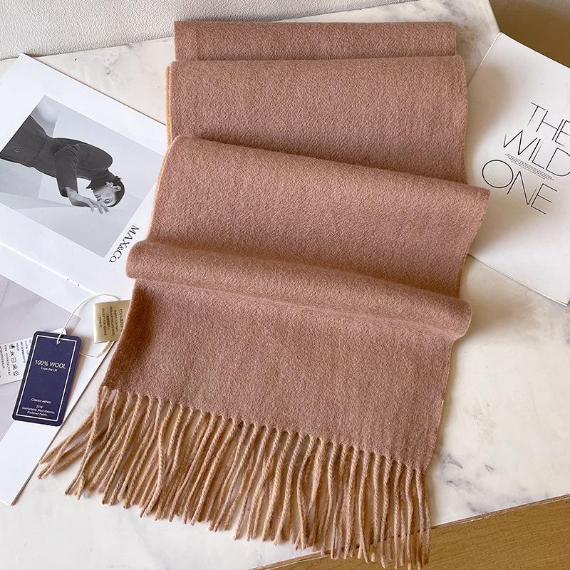 Camel Pure Wool Scarf Women's Winter High-end Brown Double-sided Two-color Scarf Thickened Warm Outer Shawl