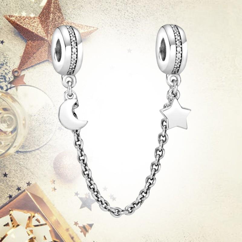 Sparkling Safety Chain Collection Charm Bead Charms Triple Clear Stone Safety Chain Safety Chain Clip Compatible With Authentic Bracelets Do It Yourse