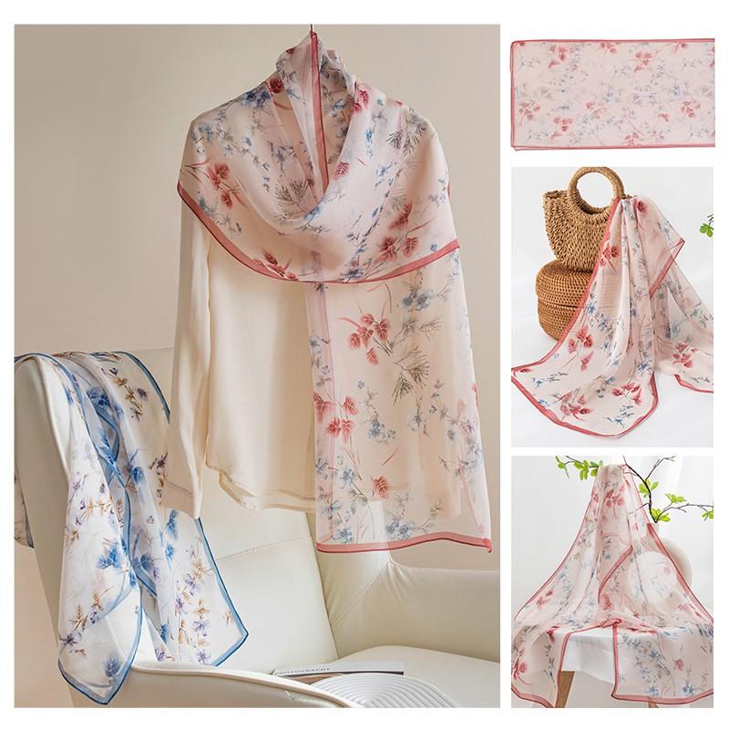 Long Silk Scarf Women Thin Lightweight Printed Shawl Elegant Daily Wear