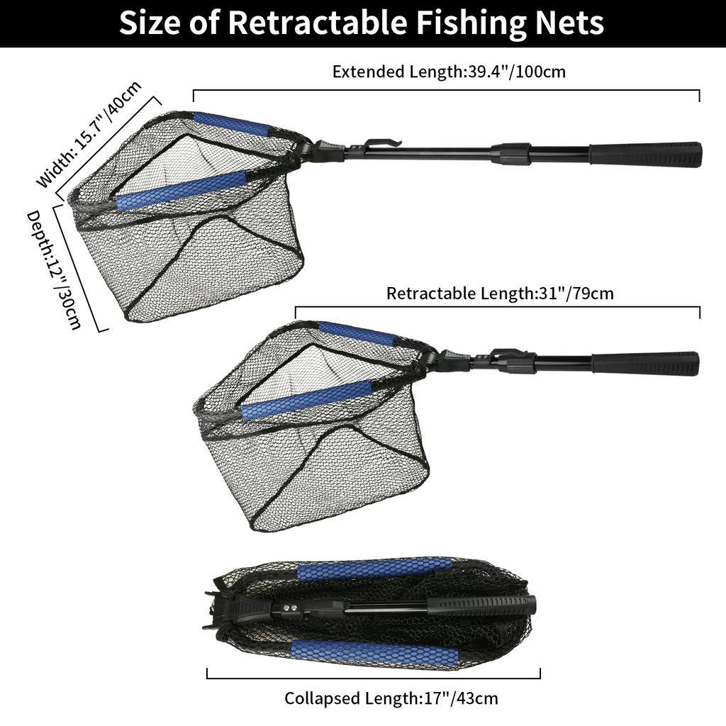 55cm-190cm Telescopic Fishing Net for Salmon Fly Carp Catfish Trout Floating Landing Net Easy Catch & Releasee Foldable