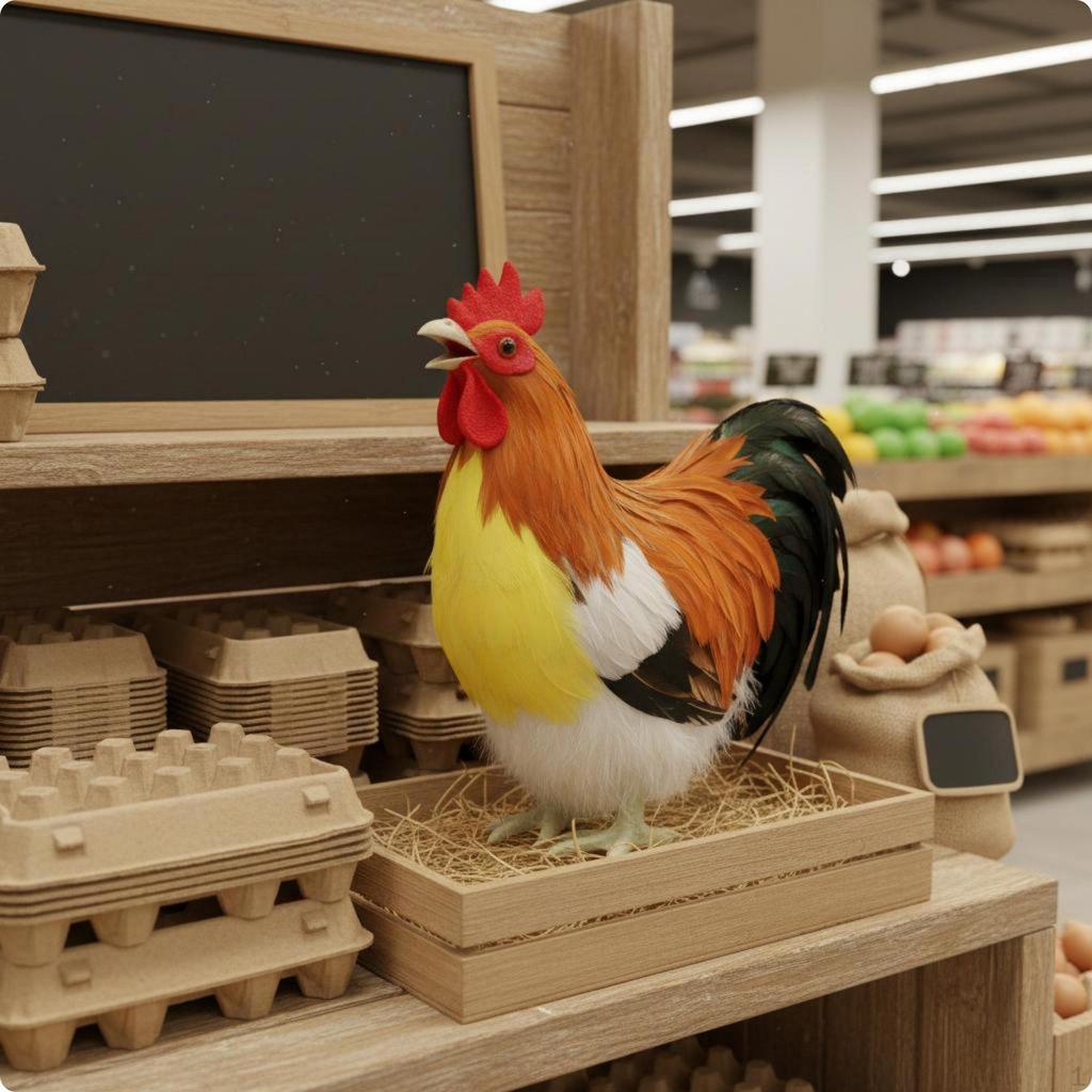 Modello di Pollo Figurine Maschile Fatta a Mano Animale Piumato per Esposizione al Supermercato, Fattoria