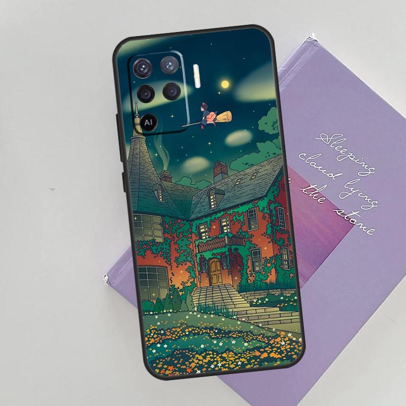 Cyberpunk  Village Neon Anime Case For OPPO Reno 5 Lite 2Z 2F A15 A52 A72 A83 A54 A74 A94 A5 A9 A31 A53 A53S 2020 Cover
