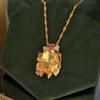 18K Gold Plated Yellow Crystal & Purple Tourmaline Pendant Ring Necklace with Colorful Gemstones.