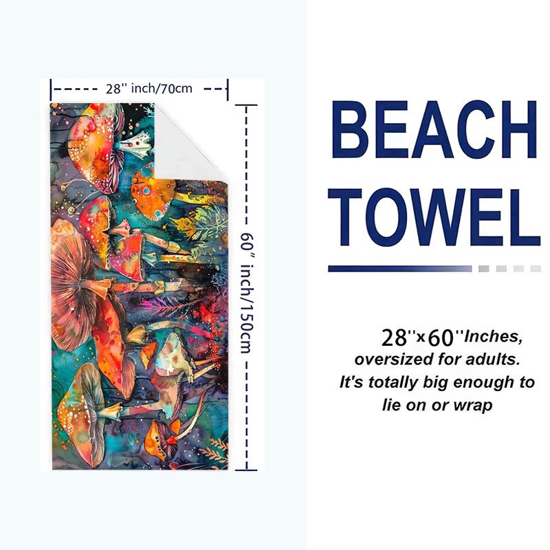 Mushroom Print Beach Towel, Large Soft Quick Dry Towel for Beach Camping Swimming