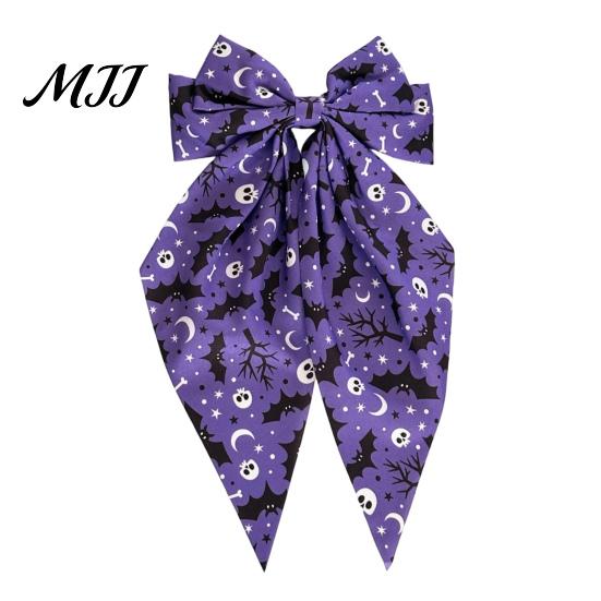 Bat Theme Hair Decoration Halloween Silky Satin Bows, Big Ribbon Bow Clips, Oversized Dynamic Long Tail Barrettes, Cute Accessories for Women