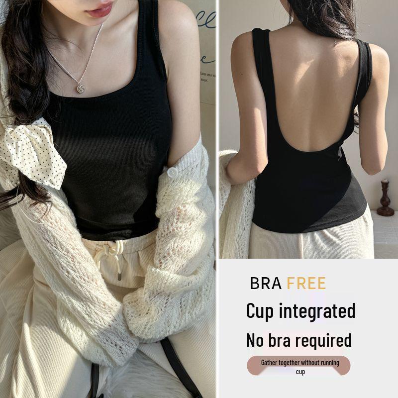 

Women s Backless Summer Camisole with Built-in Bra, U-Neck, Pure and Seductive Style S fits up to 95 jins чорний