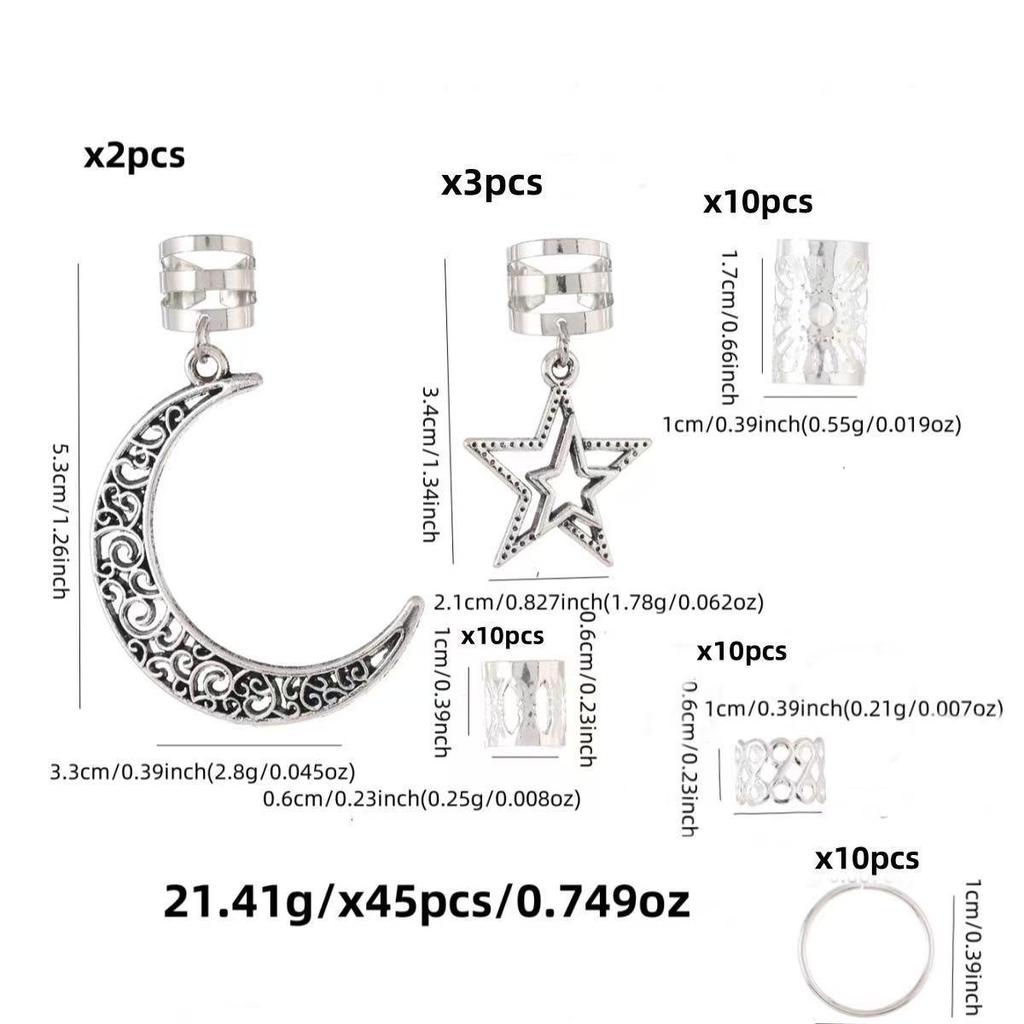 45pcs Star Braid Metal Pendant Hair Rings