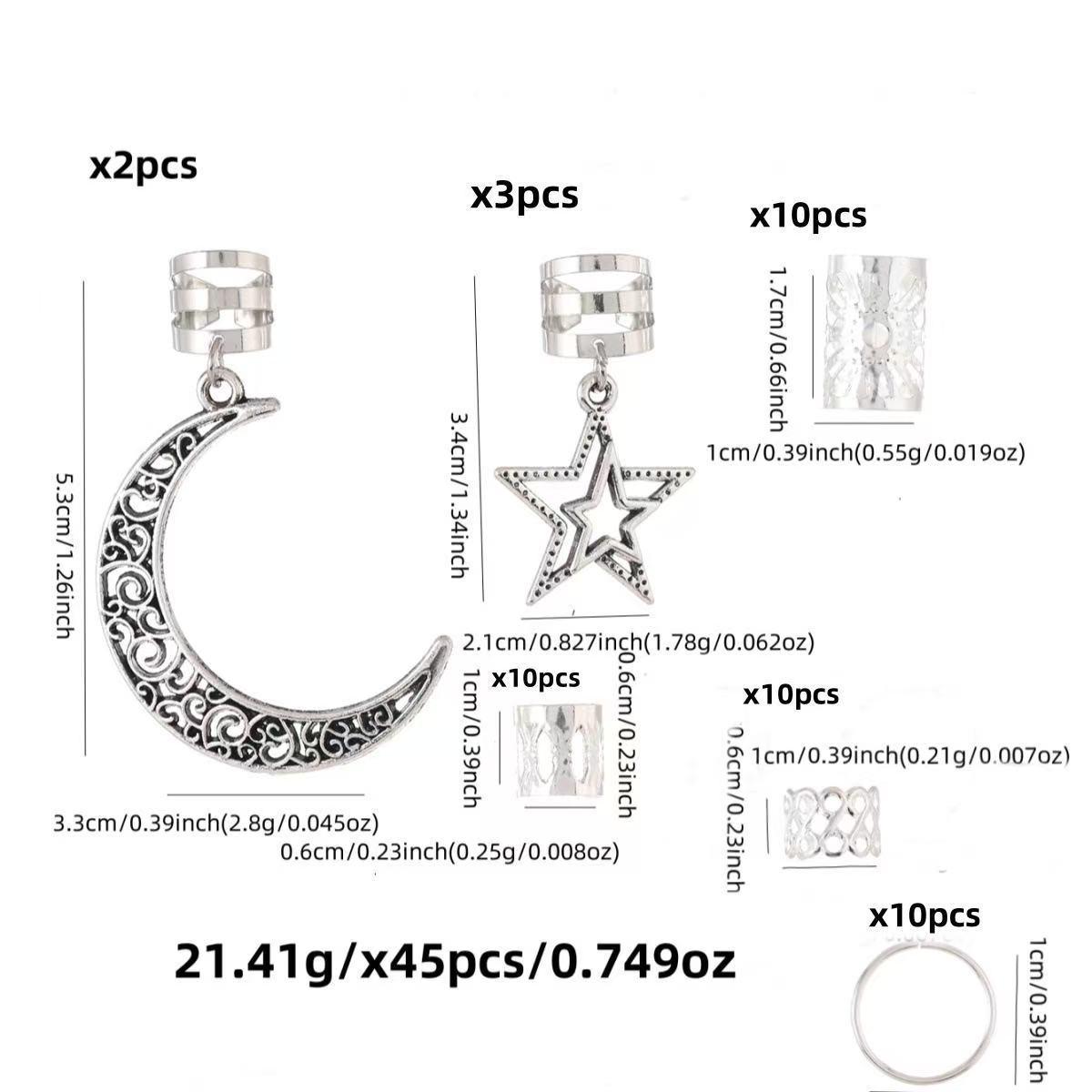 45pcs Star Braid Metal Pendant Hair Rings