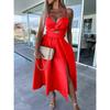 BITCED Women's Fashion Summer Spring Solid Color Print V-Neck Sleeveless Casual Dresses