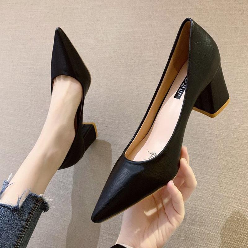Dicke High Heel Schuhe Damen Pumps Spitze Zehen Arbeitsschuhe Frau Slip On Plateau Pumps Lady Frühling Herbst zapatos de mujer WSH3168