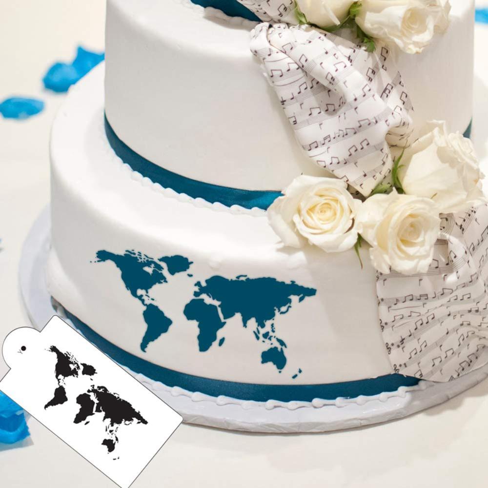 Border Baking Template Art Plastic DIY Fondant Molds Cake Decorating Tool Cake Stencil World Map