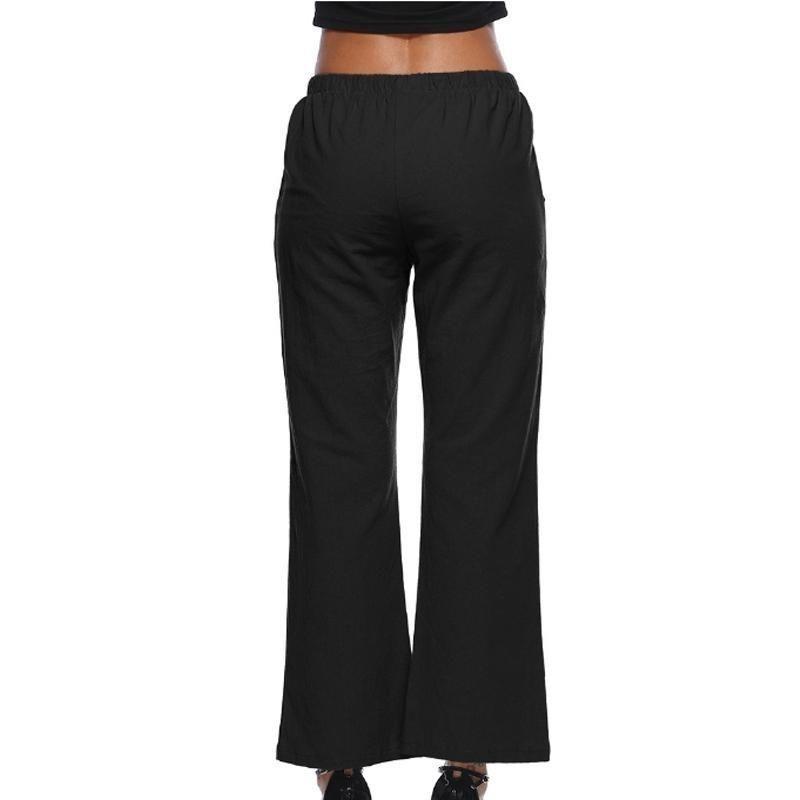 Women Long Linen Trousers With Comfortable Loose Fit And Elegant Straight Style In Classic Black And White Colors