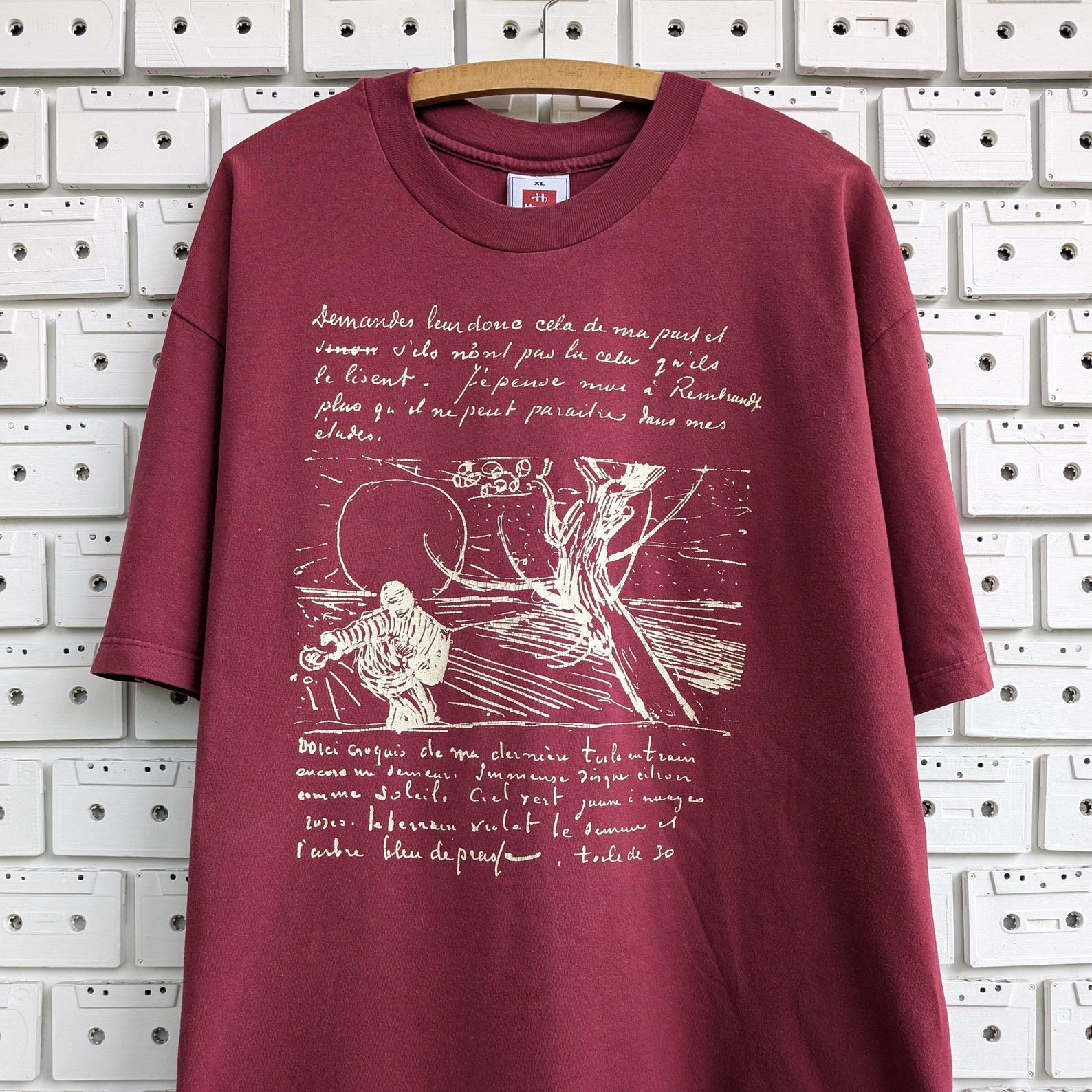 Vintage 90s Vincent Van Gogh T shirt Sower With Setting Sun Sketch Art Print Museum Amsterdam Tee Size XL 2XL