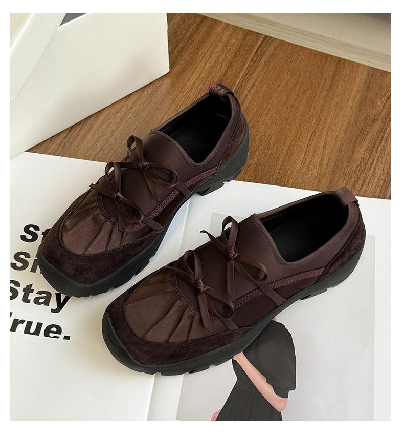 

2025 new French fashion niche round head platform bow lace-up deep mouth single shoes women 40 коричневый