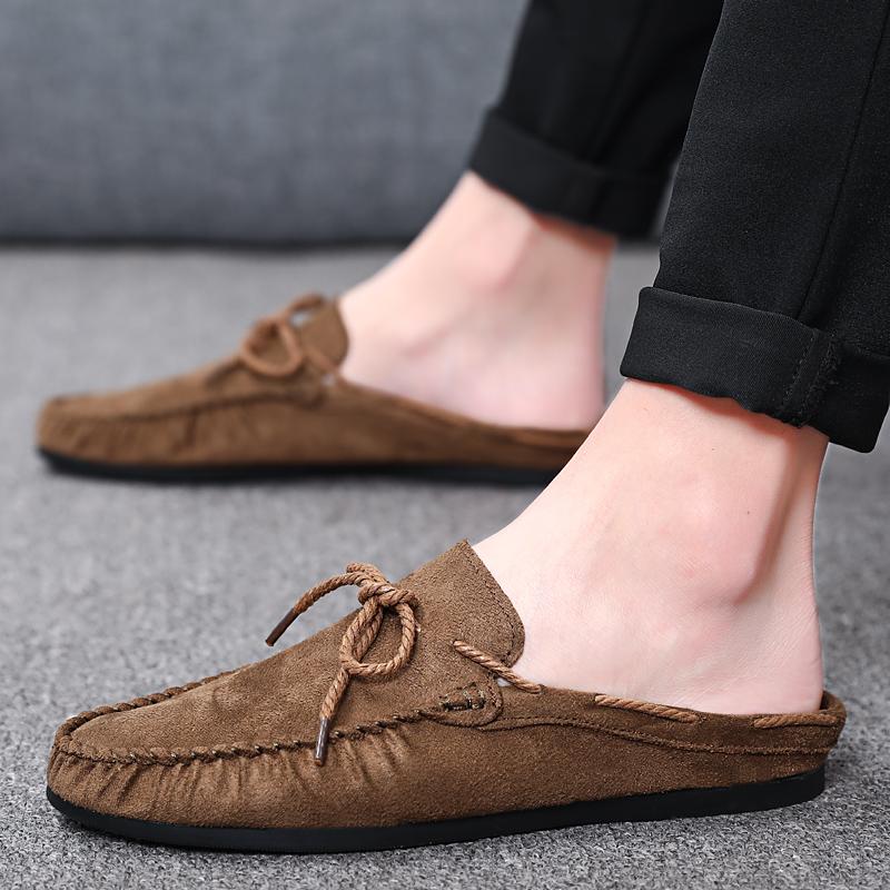 Fashion Summer Half Shoes For Men Dress Shoes Mules Man Slides Leather Casual Shoes Backless Loafers Slippers Flats Sandals 2025