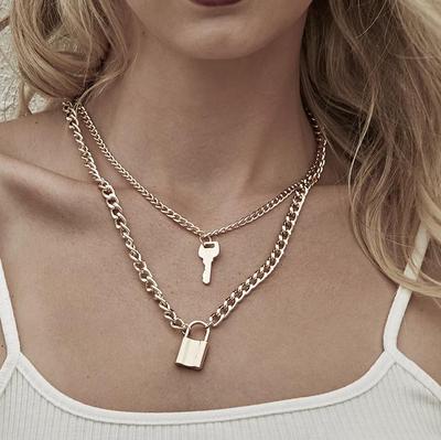 Women Vintage Padlock Pendant Necklace Punk Choker Chain Fashion Jewelry Acces