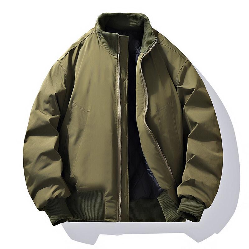 American Retro Autumn and Winter Solid Color Thickened Cotton Jacket Windproof and Warm Cotton Jacket Stand Collar Thickened Jacket