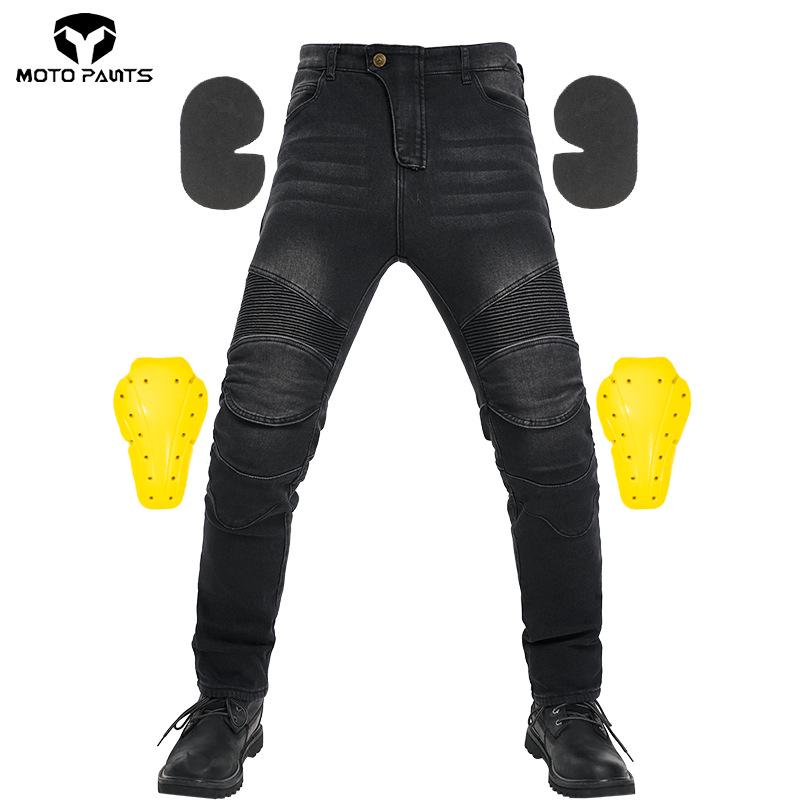 Unisex Fleece-Lined High Waist Motorcycle Riding Jeans with Protectors - Windproof, Warm, Fall-Proof.