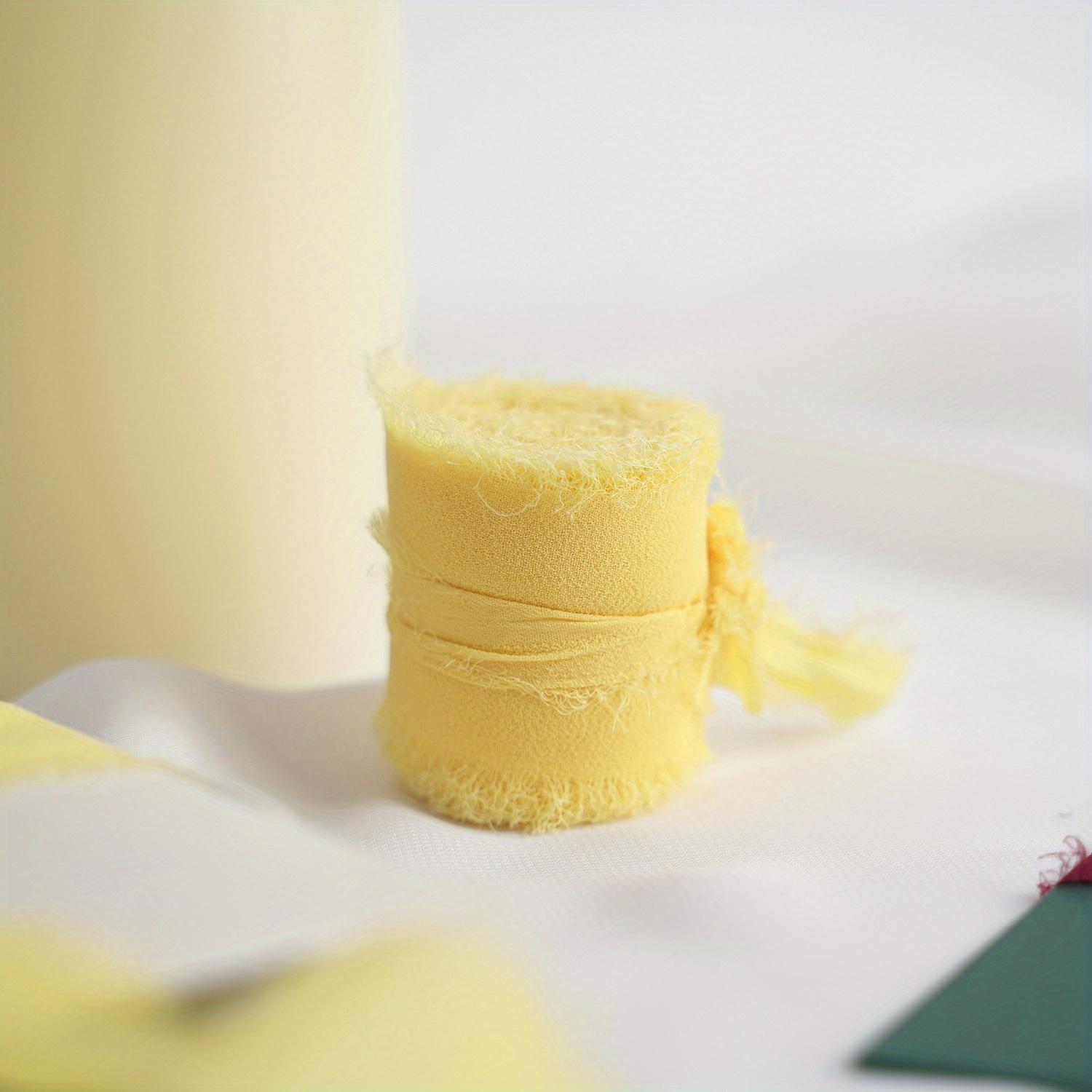 

1 рулон шифоновой ленты, шелковые атласные ленты с бахромой ручной работы для упаковки подарков и ремесленных украшений, предметы первой необходимости для упаковки подарков, лента для цветочного букета 3.8cm*7 yards жёлтый