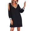 New Women's Solid Color Off-Shoulder Sleeve Casual Fashion Deep V-Neck Patchwork Dress