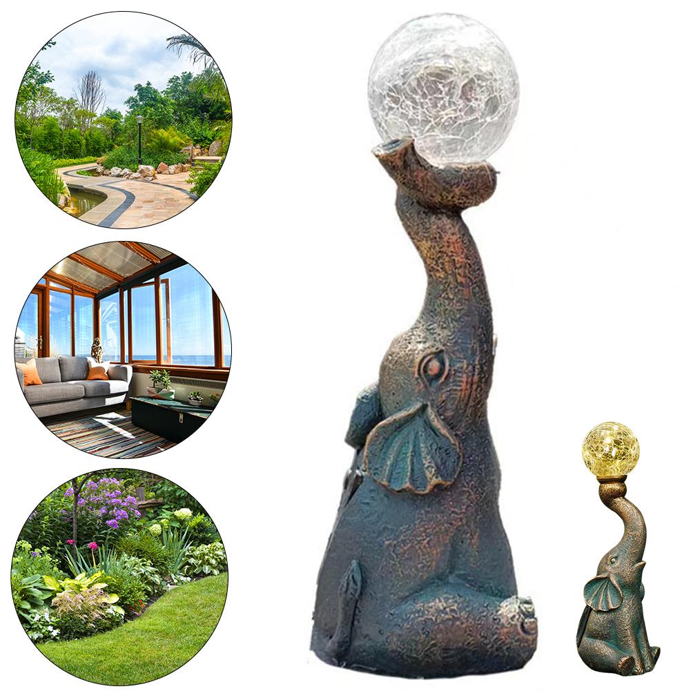 Elephant Statues with Glass Ball Garden Sculpture with LED Light Crafted Elephant Lamp Outdoor Statue Unique Housewarming Gifts
