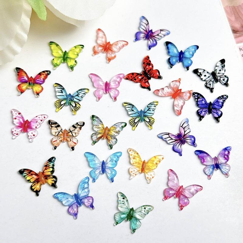 

20/60Pcs Cute Mini Cartoon Colorful Butterflies Nail Art Resin Designer Charms DIY Craft For Nail 3D Decorations Jewelry 20pcs