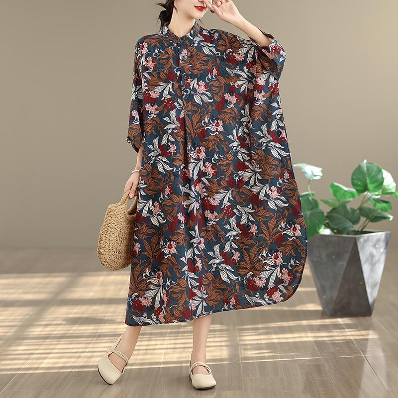 DIMANAF New 2026 Women Plus Size Spring Summer Beach Long Dress Lady Loose Oversize Maxi Floral Print Cotton Button