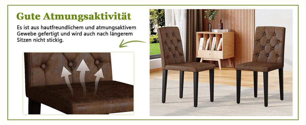 Set of 4 Dining Chairs in Retro Brown with Velour Look Made of Plastic Fabric, Black Metal Legs for Versatile Combination Options