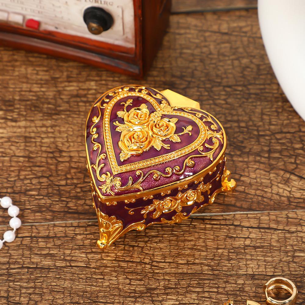 

металлическая расписная шкатулка для украшений, высококлассная шкатулка для украшений в форме сердца-раскладушки, легкая роскошная шкатулка для хранения ожерелий, украшение 8.9x5.9cm