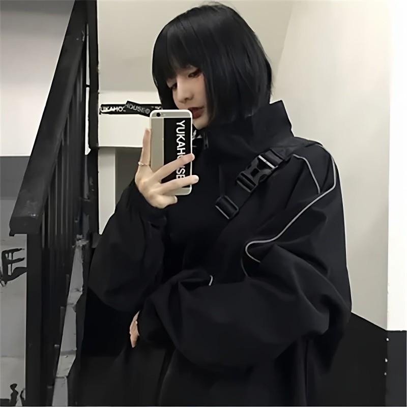 Unisex Oversized Vintage Reflective Stripe Jacket Loose Fit Korean Streetwear Baseball Coat