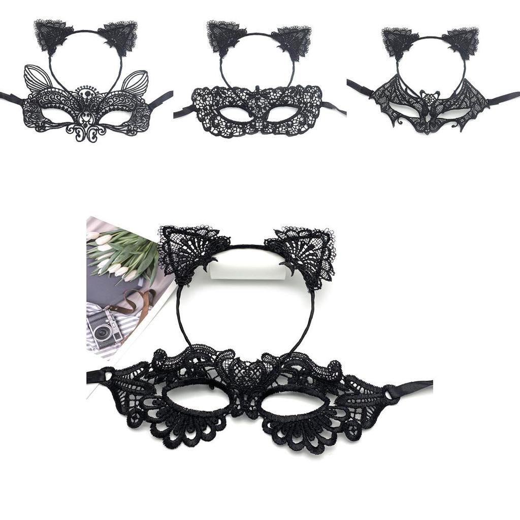 Schwarzes Spitzen-Stirnband Maske für Halloween-Kostümparty mit handgefertigtem Design für Frauen