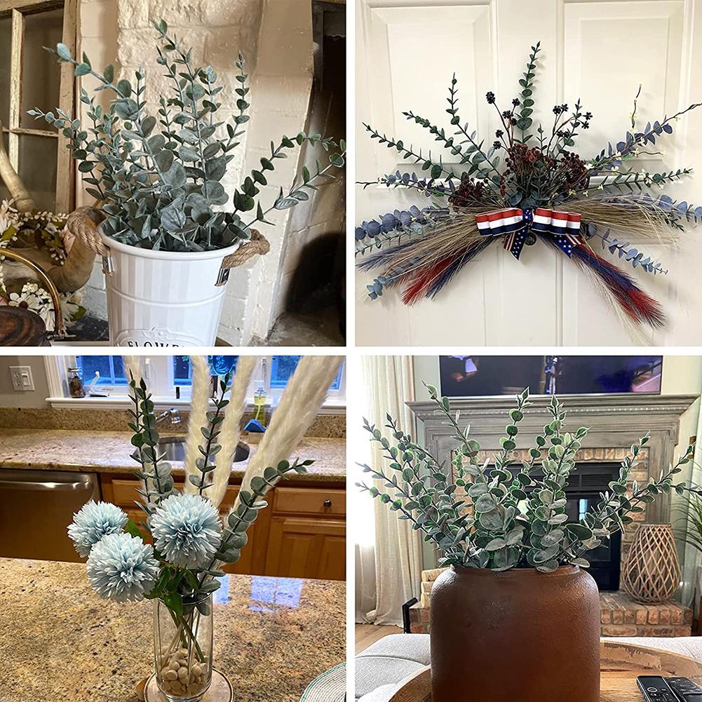20 Pcs 38 CM Indoor Artificial Eucalyptus Leaves Greenery Stem Fake Eucalyptus Branches Floral Home Decor Party Cake Table Decor