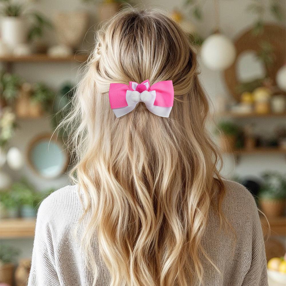 2Pcs New Cute Children's Candy Hairpin, Ribbed Hairpin, Rabbit Ear Hair Accessories Bow Headdress Clip Gift