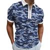 Zip-up Short-sleeve Polo Shirt, Stylish Camo, Casual and Versatile for Daily Wear.
