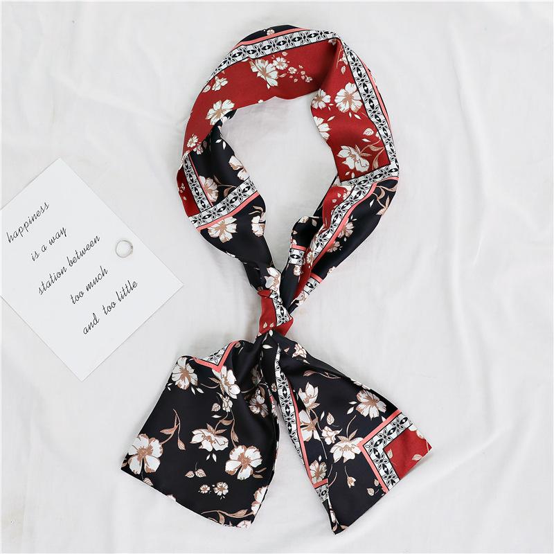 Thin and narrow long silk scarf Double-layer double-sided scarf Simulation silk female Korean version fashionable versatile decorative scarf literary
