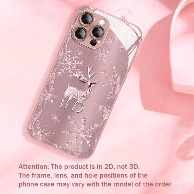 Cute Snowflake Deer Pattern Metallic Paint Glass Hard Phone Case For iPhone 17 Pro Max 11 12 13 14 15 16 Plus 17 Air 16E Cover