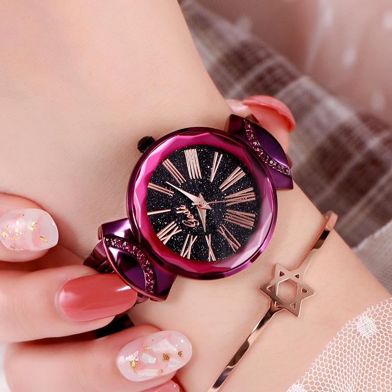 Starry Sky Surface Waterproof Ladies Watch Rose Gold Vintage Roman Scale Watch Women