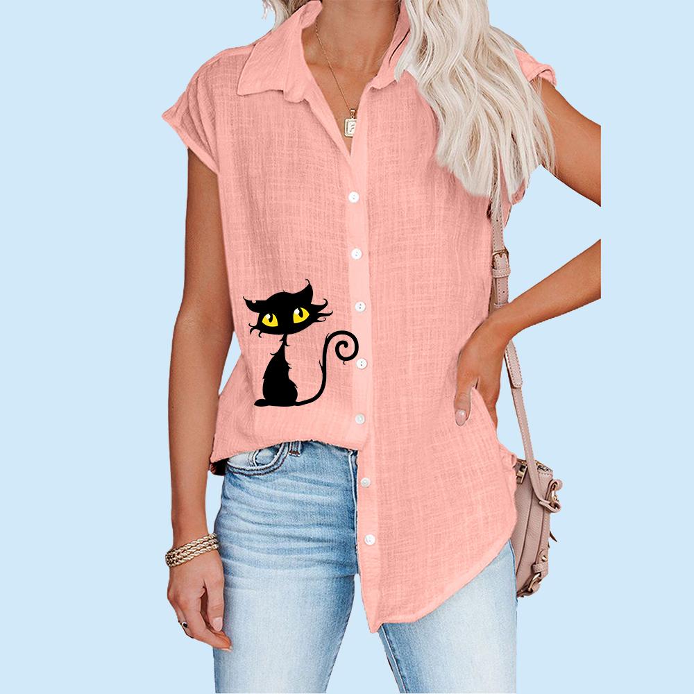 Women Casual Print T-shirt Summer Fashion Thin Top Plus Size Cardigan Short Sleeve Blouses