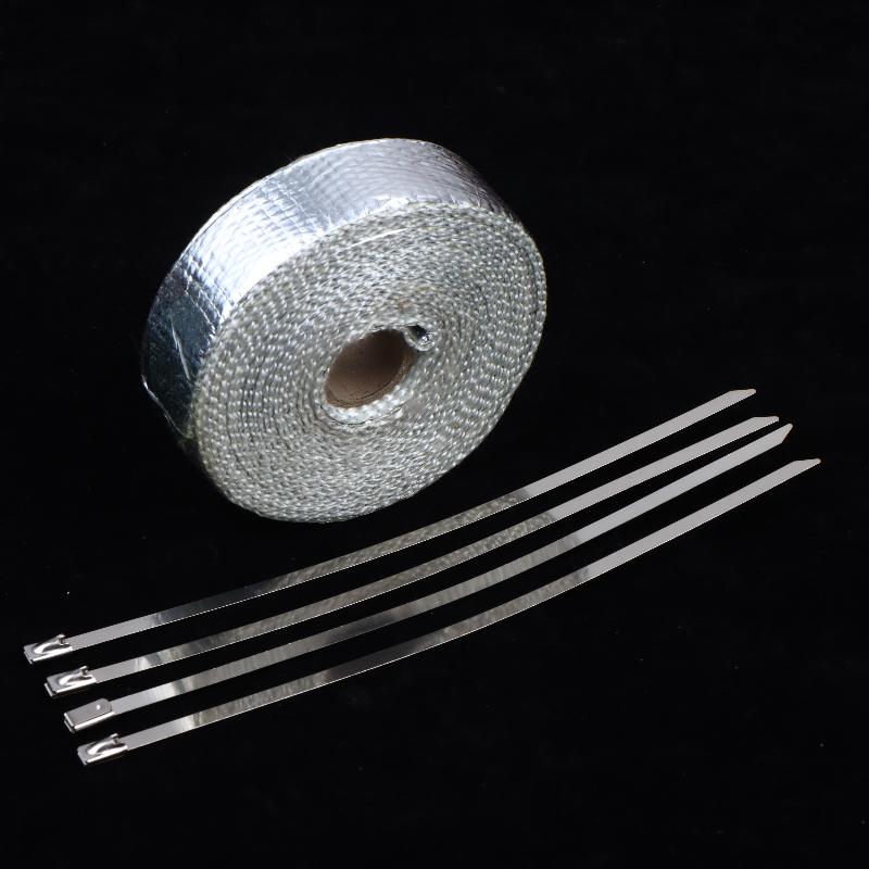 Nastro Termico per Silenziatore di Motocicletta Fascia di Scarico Heat Wrap Scudo Termico Isolamento Con Fascette in Acciaio Inossidabile 5M Foglio di Alluminio