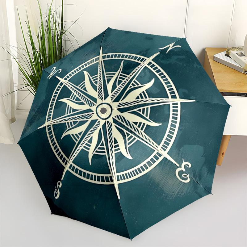 1pc Compass Navigation Auto Folding Cute Leisure Cool  Umbrella, 8-Rib Sturdy Canopy, Portable Travel Umbrella for Outdoor Use,119