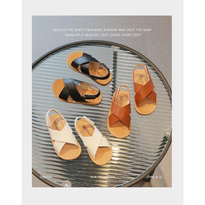 Kids Cross Strap Open Toe Velcro Sandals Summer Casual Beach Shoes For Boys Girls